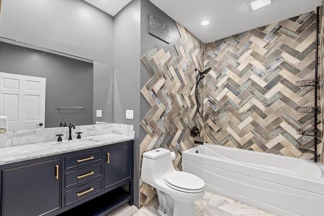 full bathroom featuring vanity, toilet, and shower / bathing tub combination