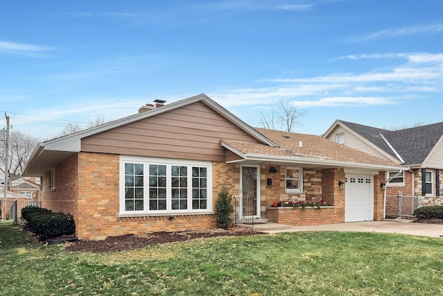 single story home featuring a garage and a front lawn