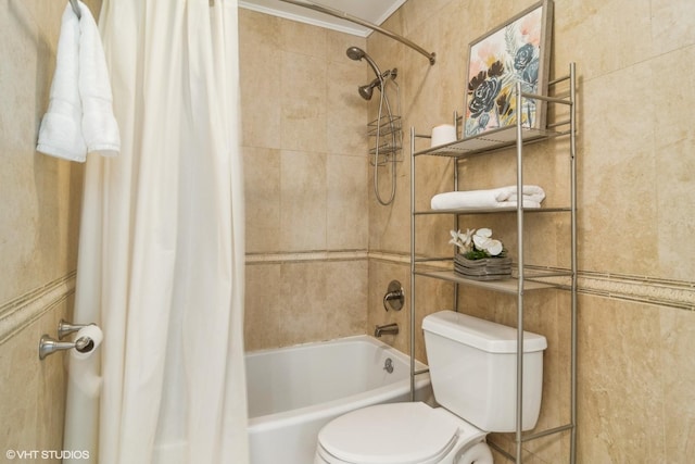 bathroom with toilet and shower / bath combo