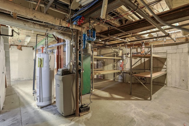 basement featuring gas water heater