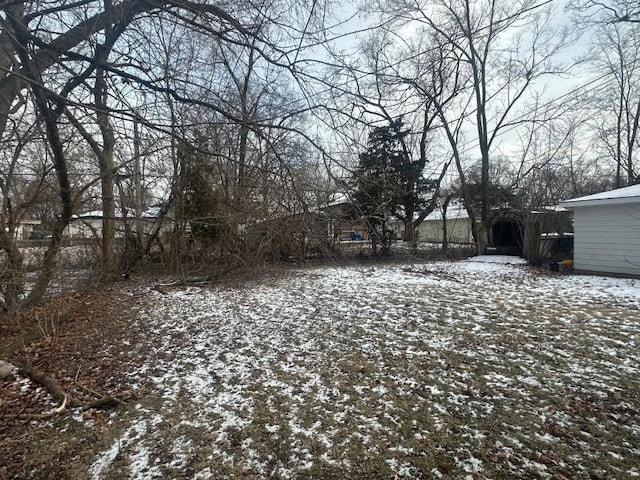 view of yard covered in snow