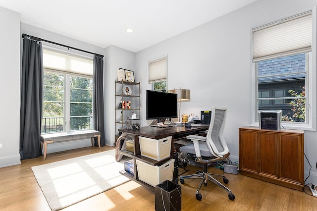 office area featuring light hardwood / wood-style flooring