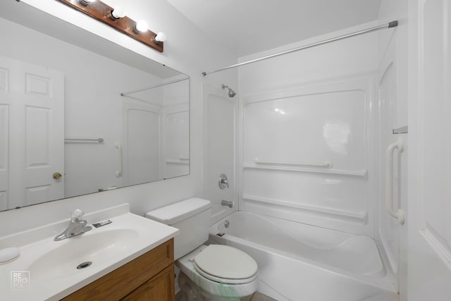 full bathroom featuring shower / bathing tub combination, toilet, and vanity