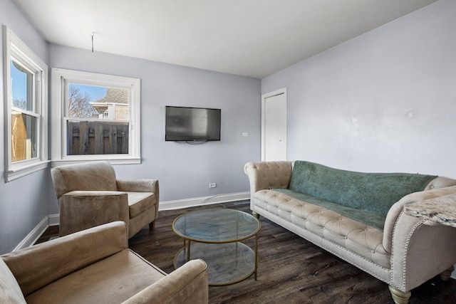 living room with dark wood-type flooring