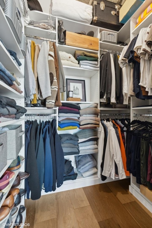 walk in closet featuring wood-type flooring