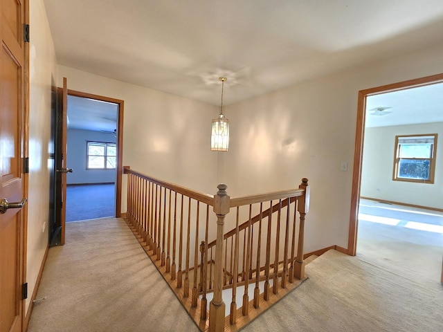 hallway featuring light carpet