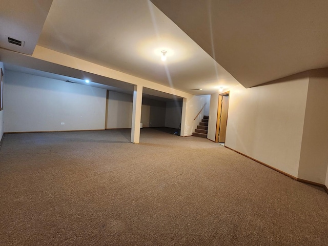 basement with carpet floors