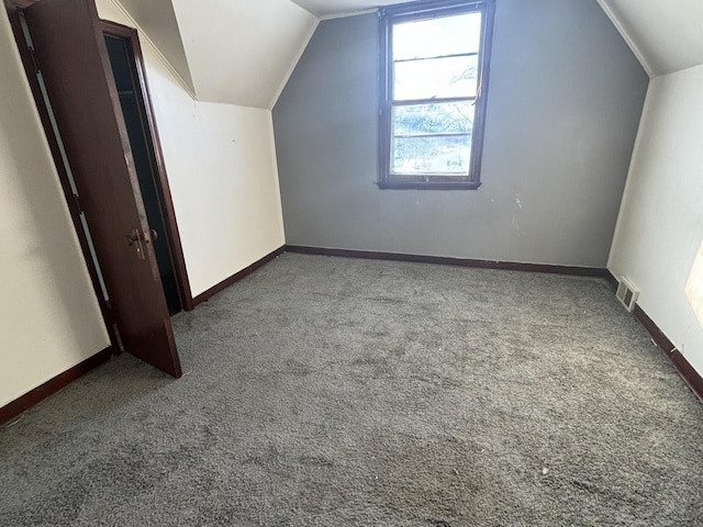 additional living space featuring lofted ceiling, baseboards, and carpet flooring