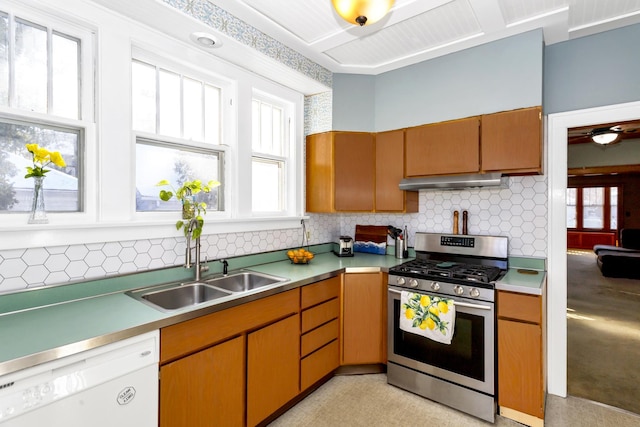 kitchen featuring sink, gas range, plenty of natural light, and dishwasher