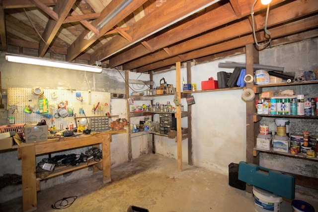 basement featuring a workshop area