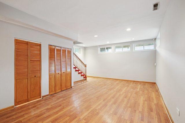 basement with light wood-type flooring