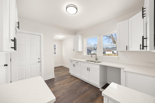 kitchen with sink, dark hardwood / wood-style floors, and white cabinets