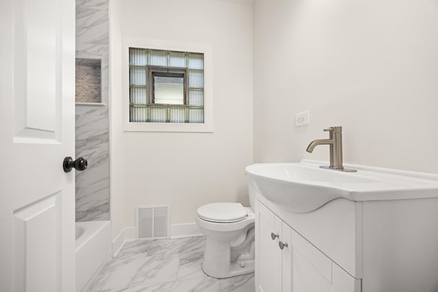 full bathroom featuring vanity, toilet, and bathing tub / shower combination