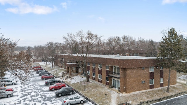 view of snow covered building