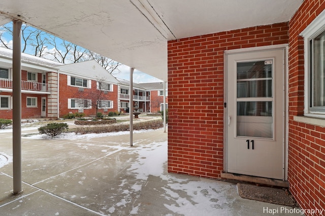 view of snow covered patio