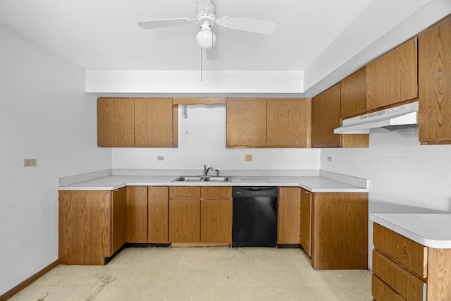 kitchen featuring sink, dishwasher, and ceiling fan