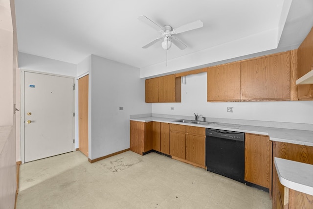 kitchen with ceiling fan, sink, and dishwasher