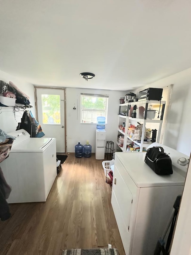 110 S Cherry St, Somonauk, IL 60552 - laundry area featuring wood finished floors and washing machine and dryer
