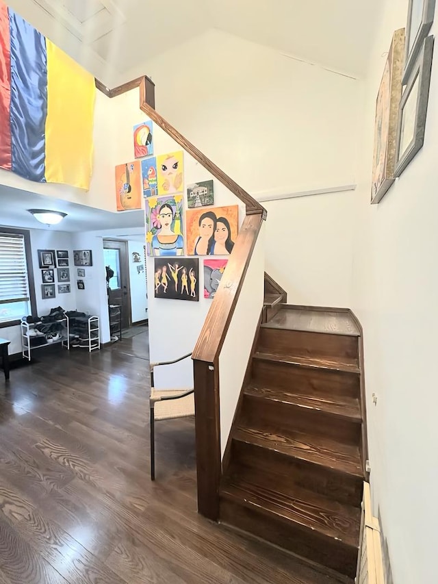 110 S Cherry St, Somonauk, IL 60552 - staircase featuring wood finished floors and high vaulted ceiling