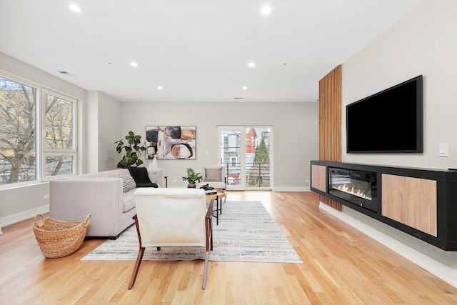 living room with light hardwood / wood-style flooring