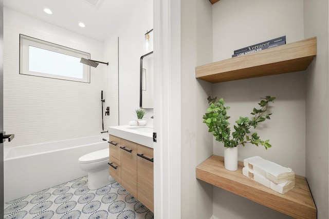 full bathroom with shower / washtub combination, toilet, and vanity