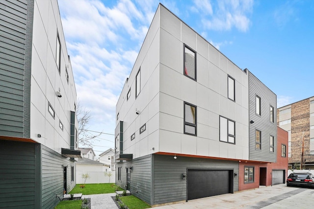 exterior space with a garage