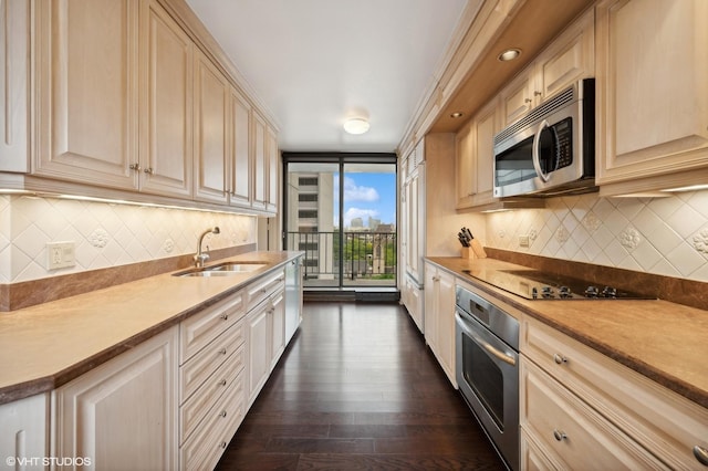 kitchen featuring sink, stainless steel appliances, and dark hardwood / wood-style floors