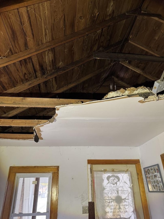 interior details with beamed ceiling and wood ceiling