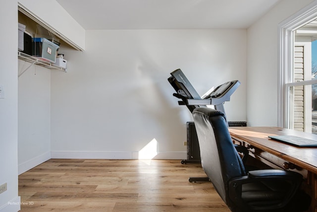 office space with light hardwood / wood-style flooring