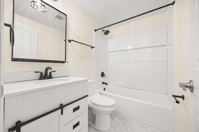 full bathroom featuring vanity,  shower combination, and toilet