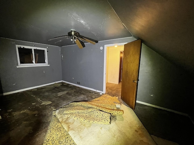 bonus room featuring ceiling fan and vaulted ceiling