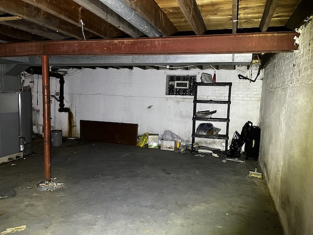 basement featuring heating unit