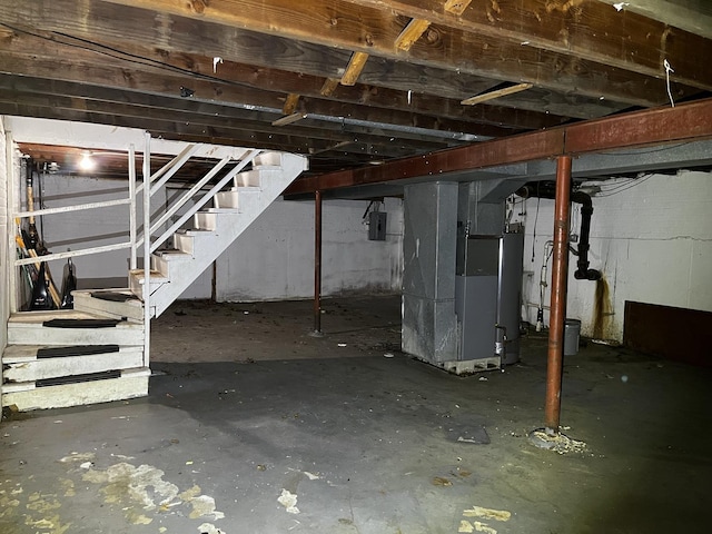 basement featuring heating unit