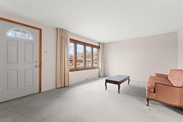 carpeted entrance foyer featuring a wealth of natural light