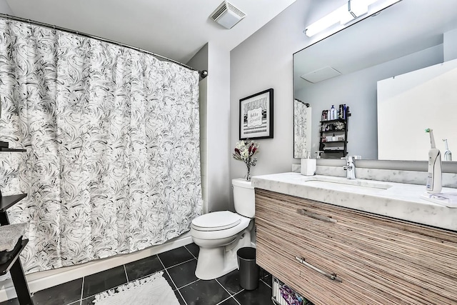 bathroom with tile patterned flooring, vanity, and toilet