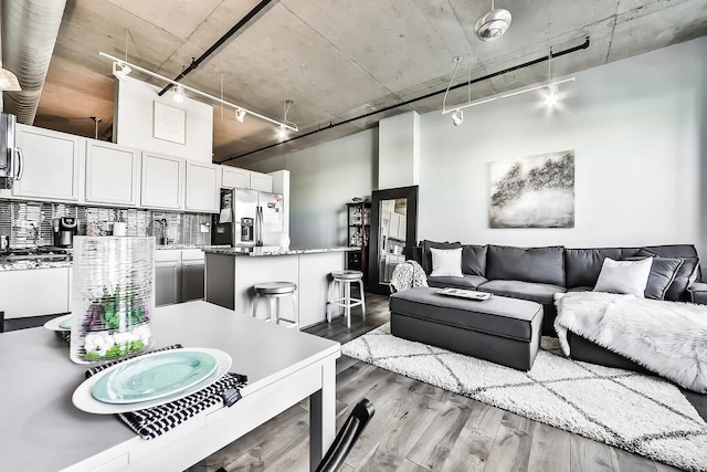 living room with sink and light wood-type flooring