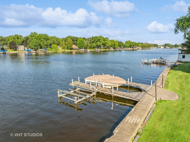 dock area with a water view