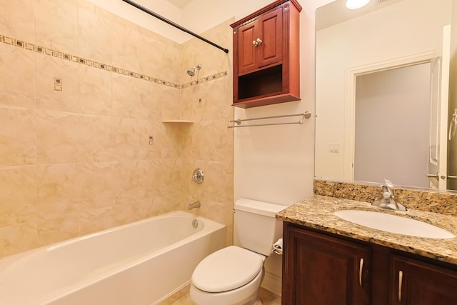 full bathroom with vanity, tub / shower combination, and toilet