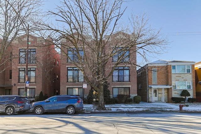 view of snow covered property