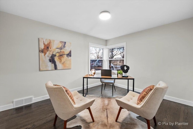 office space featuring dark wood-type flooring