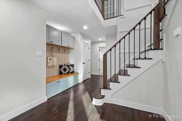 interior space with dark wood-type flooring