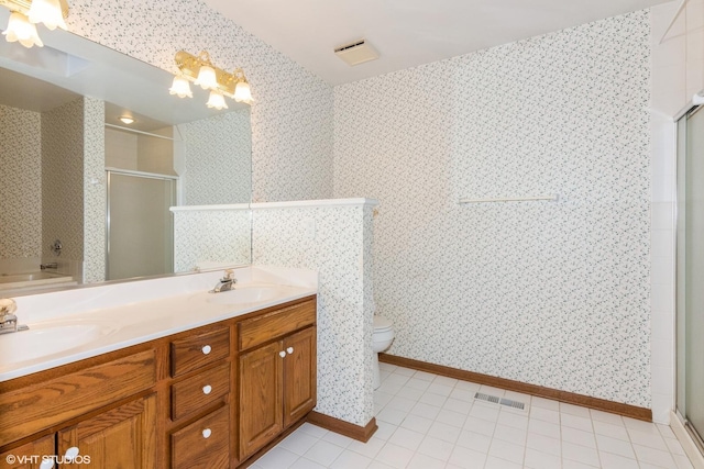 full bathroom featuring a sink, visible vents, and wallpapered walls