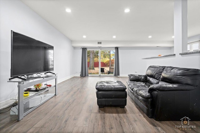 living room with hardwood / wood-style flooring