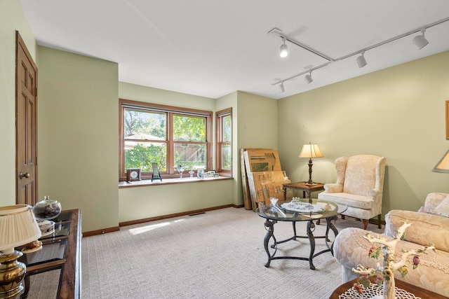 sitting room featuring carpet flooring