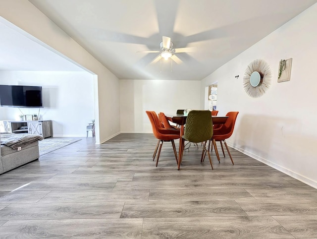dining room featuring ceiling fan