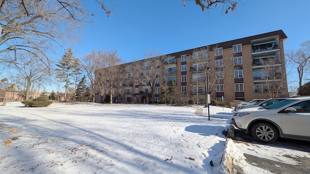 view of snow covered building