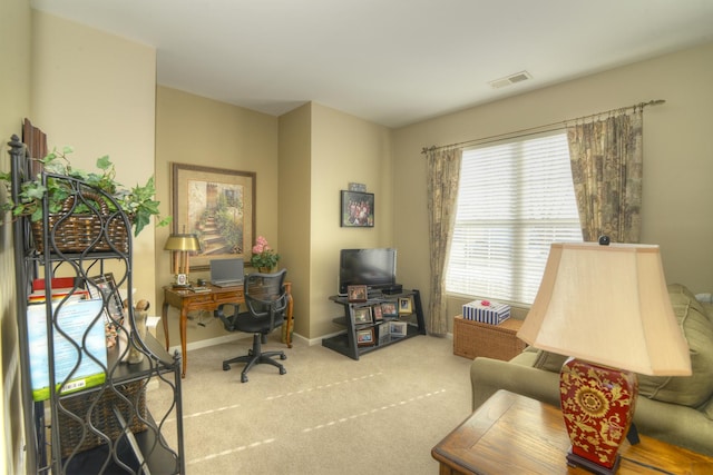 carpeted office with plenty of natural light