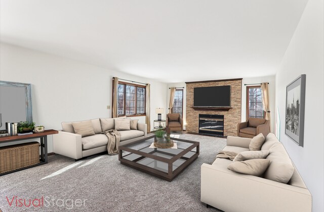 unfurnished living room featuring light carpet