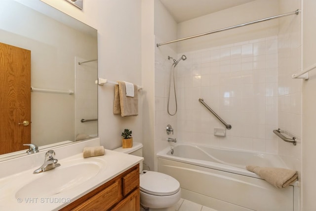 full bathroom with shower / bathtub combination, vanity, and toilet