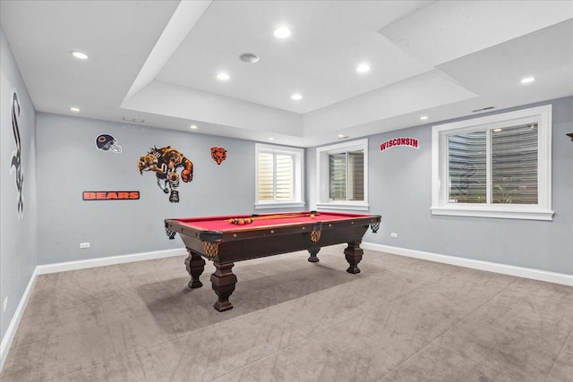 1210 Blackthorn Ln, Deerfield, IL 60015 - game room featuring baseboards, billiards, recessed lighting, and a raised ceiling